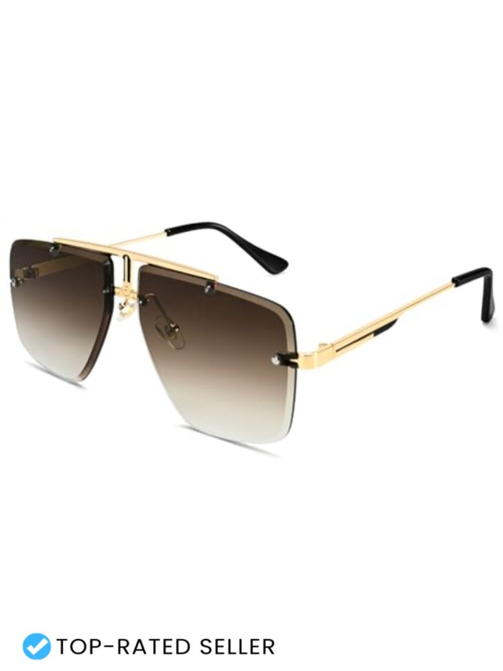Oversized Rimless Square Sunglasses Metal Double Bridge UV400